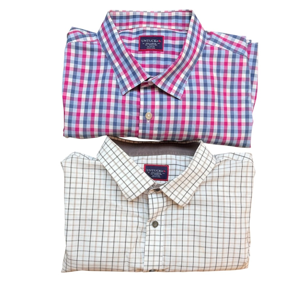 Lot (2) UNTUCKit Shirts Men 3XL Multi Seiler Redding Plaid Check Wrinkle Free